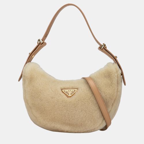 Prada Brown/Beige Shearling and Leather Arqué Satchel - Prada - Modalova