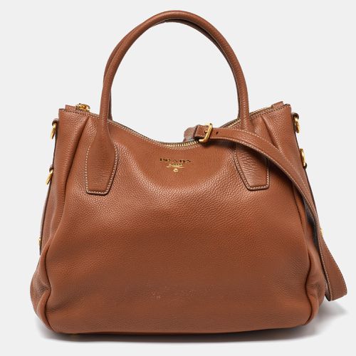 Prada Brown Vitello Daino Leather Sacca 2 Manici Tote - Prada - Modalova