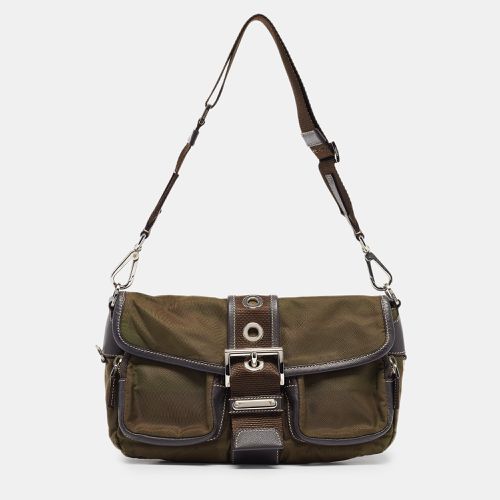 Prada Olive Green Tessuto and Leather Buckle Flap Shoulder Bag - Prada - Modalova