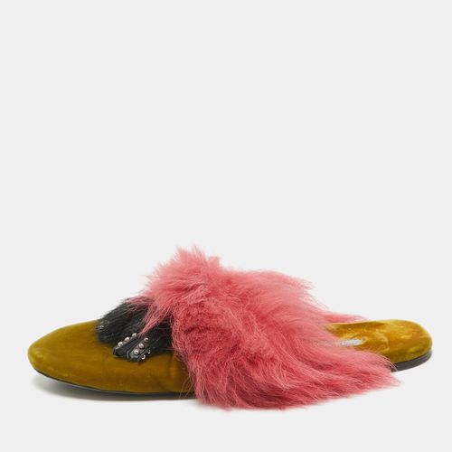 Prada Pink/Green Fur and Velvet Flat Sandals Size 40 - Prada - Modalova