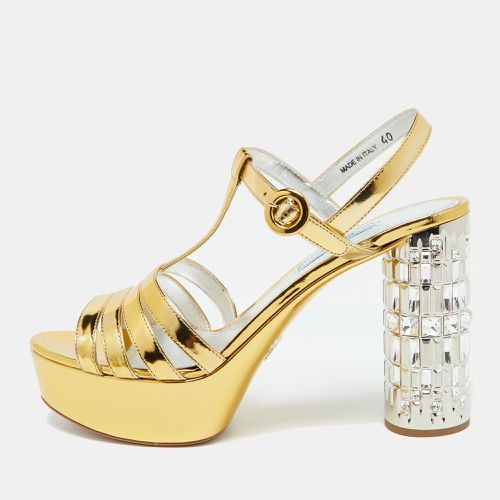 Prada Gold Laminated Leather Platform Block Heel Sandals Size 40 - Prada - Modalova