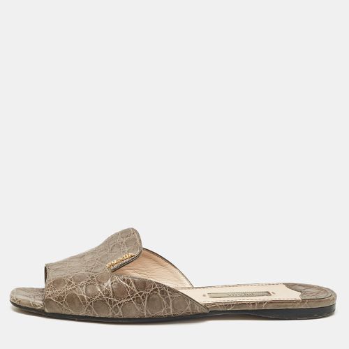 Prada Grey Crocodile Leather Flat Slides Size 36.5 - Prada - Modalova