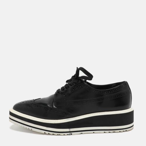 Prada Black Brogue Leather Derby Low Top Sneakers Size 39 - Prada - Modalova