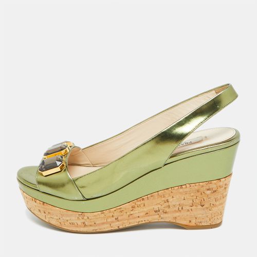 Prada Green Leather Cork Platform Wedge Slingback Sandals Size 36 - Prada - Modalova