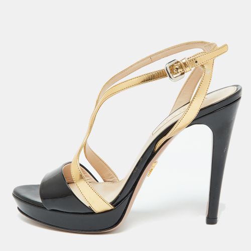 Prada Black/Gold Leather Strappy Platform Sandals Size 37 - Prada - Modalova