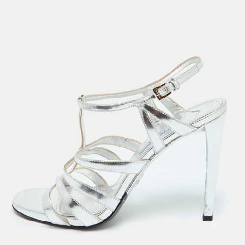 Prada Silver Leather Ankle Strap Sandals Size 39 - Prada - Modalova