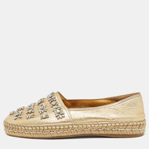 Prada Gold Leather Crystal Embellished Espadrille Flats Size 39.5 - Prada - Modalova