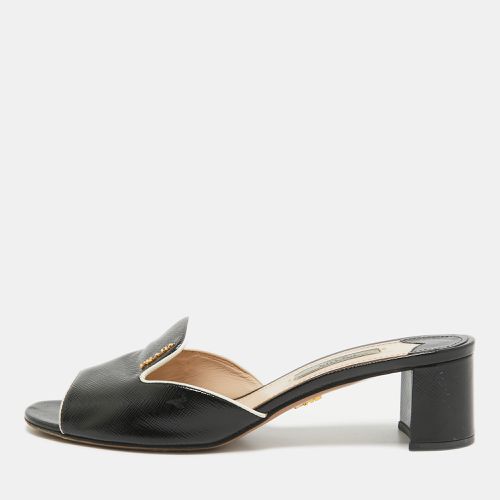 Prada Black Vernice Saffiano Leather Slide Sandals Size 36.5 - Prada - Modalova