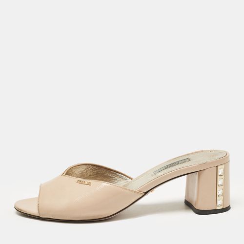 Prada Beige Vernice Saffiano Leather Crystal Embellished Slide Sandals Size 40.5 - Prada - Modalova