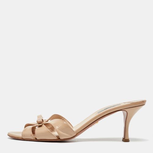 Prada Beige Saffiano Leather Bow Slide Sandals Size 40.5 - Prada - Modalova