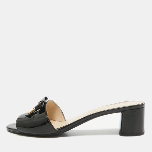 Prada Black Patent Leather Suede Bow Slide Sandals Size 37.5 - Prada - Modalova