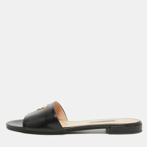 Prada Black Vernice Saffiano Leather Flat Slides Size 38 - Prada - Modalova