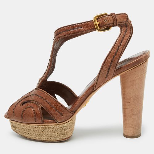 Prada Brown Leather Platform Sandals Size 39.5 - Prada - Modalova