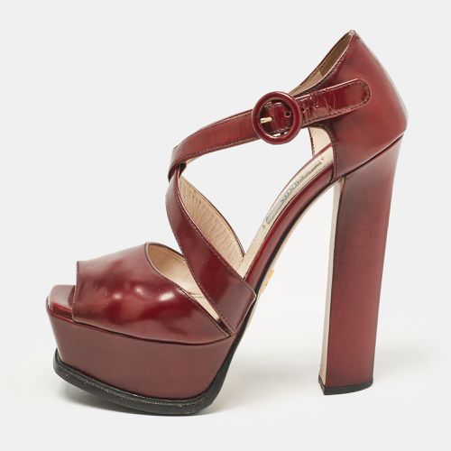 Prada Dark Burgundy Leather Platform Sandals Size 38.5 - Prada - Modalova