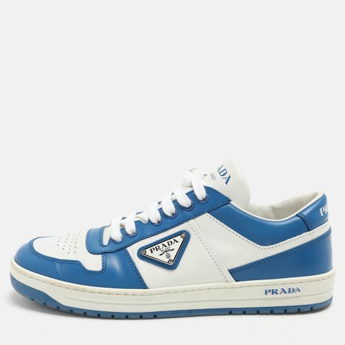 Prada White/Blue Leather Downtown Low Top Sneakers Size 39 - Prada - Modalova