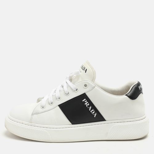 Prada White/Black Leather Low Top Sneakers Size 38.5 - Prada - Modalova