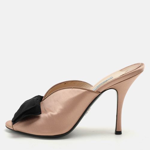 Prada Beige/Black Satin Bow Slide Sandals Size 39 - Prada - Modalova