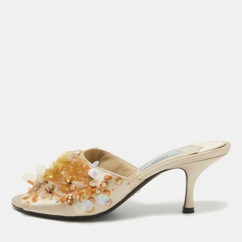 Prada Gold Satin Embellished Slide Sandals Size 38 - Prada - Modalova