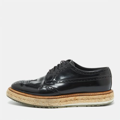 Prada Black Leather Brogue Wingtip Espadrille Platform Derby Size 38.5 - Prada - Modalova