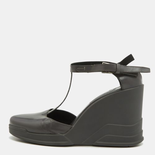 Prada Grey Leather T-Strap Wedge Ankle Strap Pumps Size 40 - Prada - Modalova