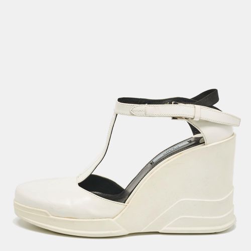 Prada White Leather T-Strap Wedge Sandals Size 40 - Prada - Modalova