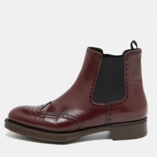 Prada Burgundy Leather Brogue Ankle Length Chelsea Boots Size 38.5 - Prada - Modalova