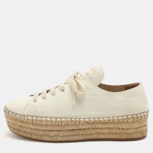 Prada White Leather Platform Espadrille Lace Up Sneakers Size 39 - Prada - Modalova