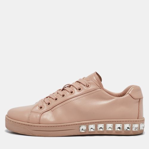 Prada Pink Leather Crystal Embellished Low Top Sneakers Size 37 - Prada - Modalova