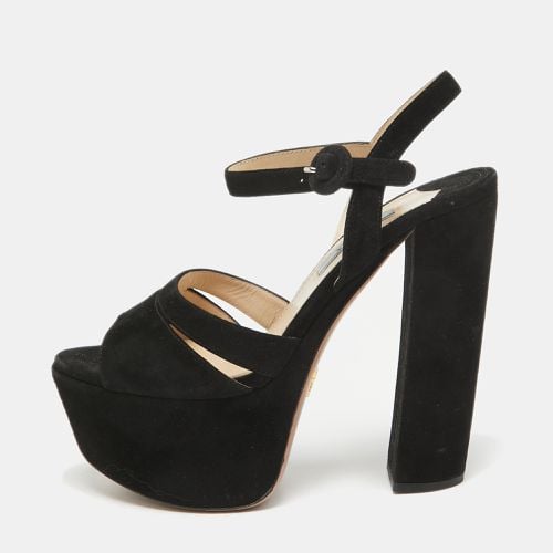 Prada Black Suede Ankle Strap Platform Block Heel Sandals Size 36 - Prada - Modalova