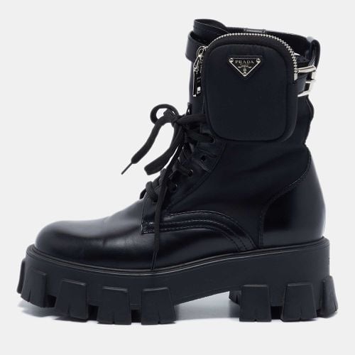 Prada Black Leather and Nylon Monolith Combat Boots Size 36.5 - Prada - Modalova