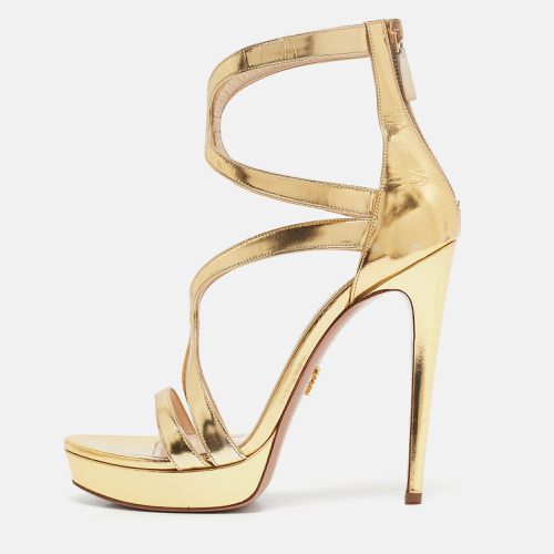 Prada Gold Leather Platform Ankle Strap Sandals Size 39 - Prada - Modalova