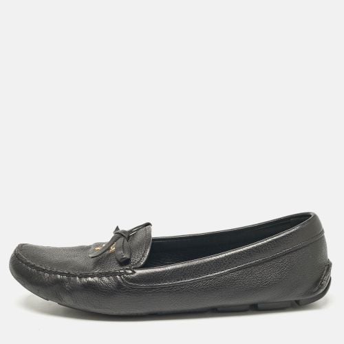 Prada Black Leather Bow Logo Embellished Slip On Loafers Size 39 - Prada - Modalova