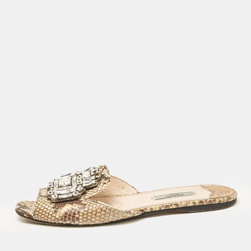 Prada Beige/Brown Python Leather Crystal Embellished Flat Sandals Size 39 - Prada - Modalova