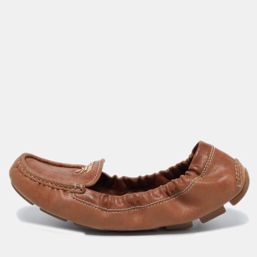 Prada Brown Leather Scrunch Slip On Loafers Size 37 - Prada - Modalova