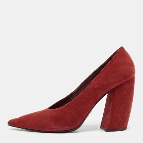 Dark Suede Pointed Toe Block Heel Pumps Size 40 - Prada - Modalova