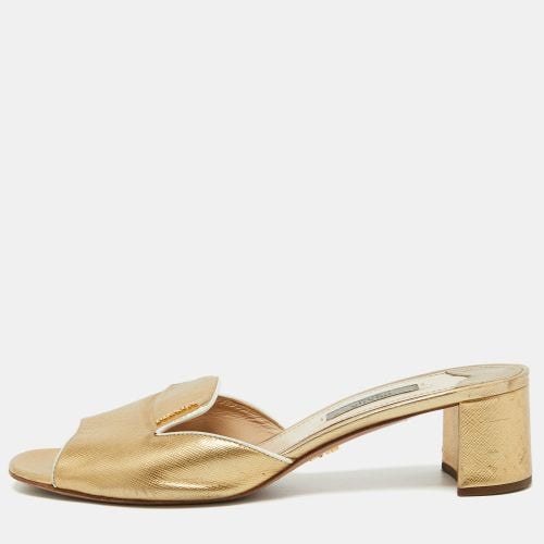 Prada Gold Saffiano Leather Block Heel Slide Sandals Size 39 - Prada - Modalova