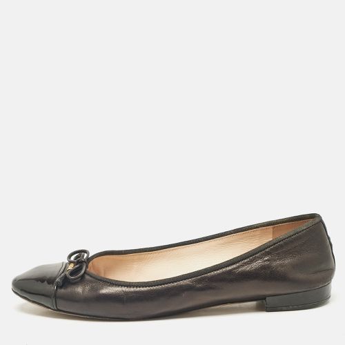 Prada Black Leather and Patent Leather Cap Toe Bow Ballet Flats Size 39.5 - Prada - Modalova