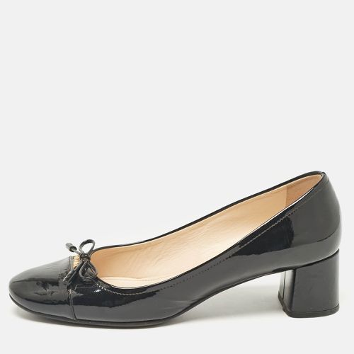 Prada Black Patent Leather Bow Cap Toe Block Heel Pumps Size 37 - Prada - Modalova