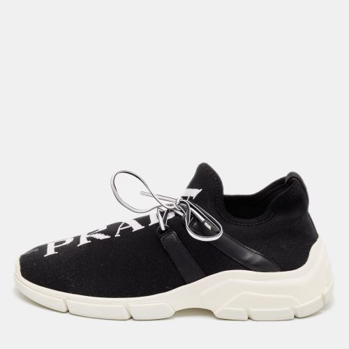 Prada Black Knit Fabric and Leather XY Logo Low Top Sneakers Size 38 - Prada - Modalova