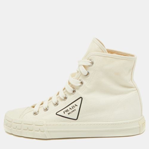 Prada Off White Canvas Gabardine High Top Sneakers Size 40 - Prada - Modalova