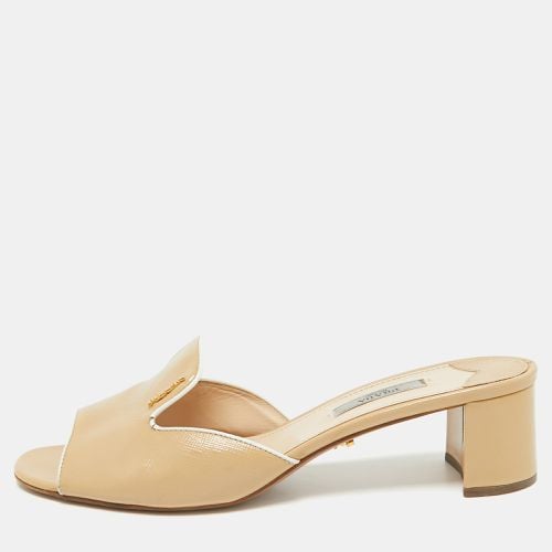 Prada Beige Patent Saffiano Leather Block Heel Slide Sandals Size 39 - Prada - Modalova