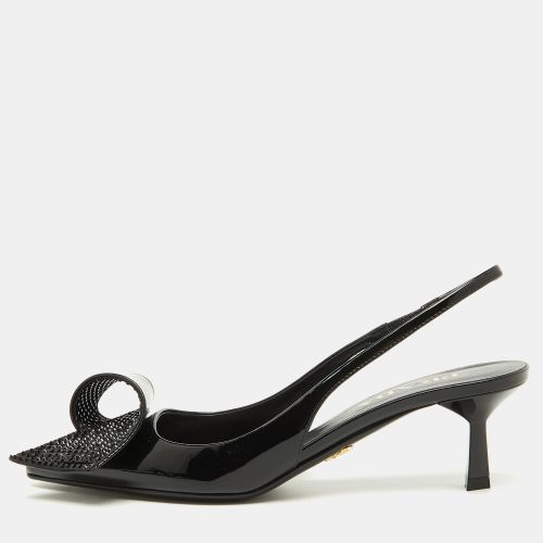 Prada Black Patent Leather Crystal Embellished Slingback Pumps Size 37 - Prada - Modalova