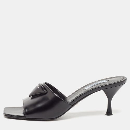 Prada Black Leather Bow Slides Sandals Size 39.5 - Prada - Modalova