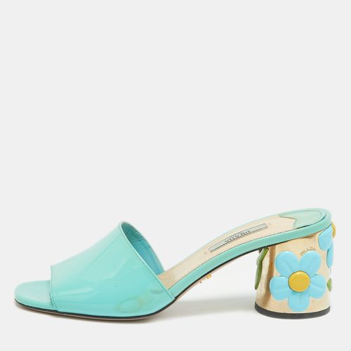 Prada Blue Patent Leather Floral Print Slide Sandals Size 37 - Prada - Modalova