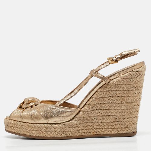 Prada Gold Leather Espadrille Platform Wedge Ankle Strap Sandals Size 39 - Prada - Modalova