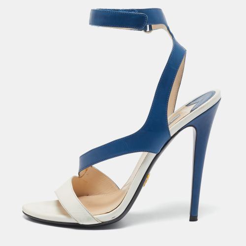 Prada Blue/White Leather Ankle Strap Sandals Size 39.5 - Prada - Modalova