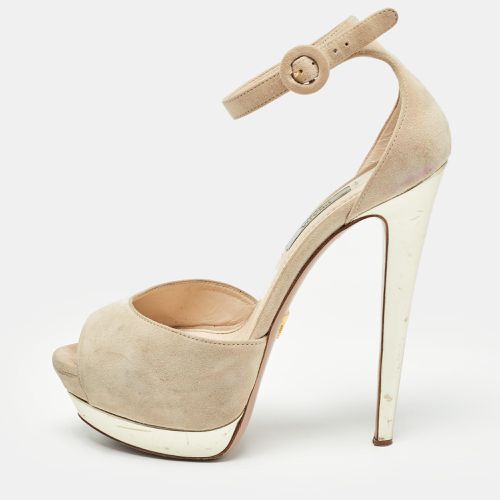 Prada Beige Suede Platform Ankle Strap Sandals Size 38 - Prada - Modalova