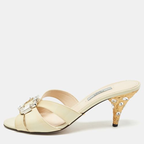 Prada Cream Patent Leather Slide Sandals Size 38 - Prada - Modalova