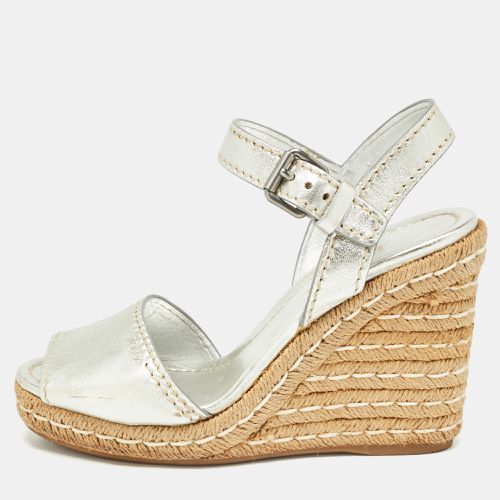 Prada Silver Leather Wedge Espadrilles Size 39.5 - Prada - Modalova