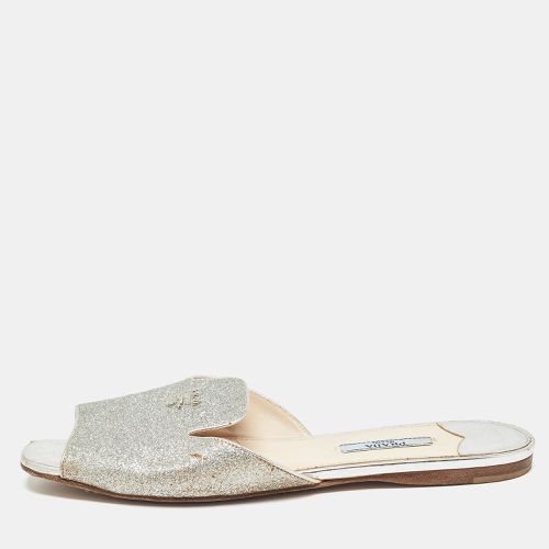 Prada Silver Glitter Slide Flats Size 39 - Prada - Modalova